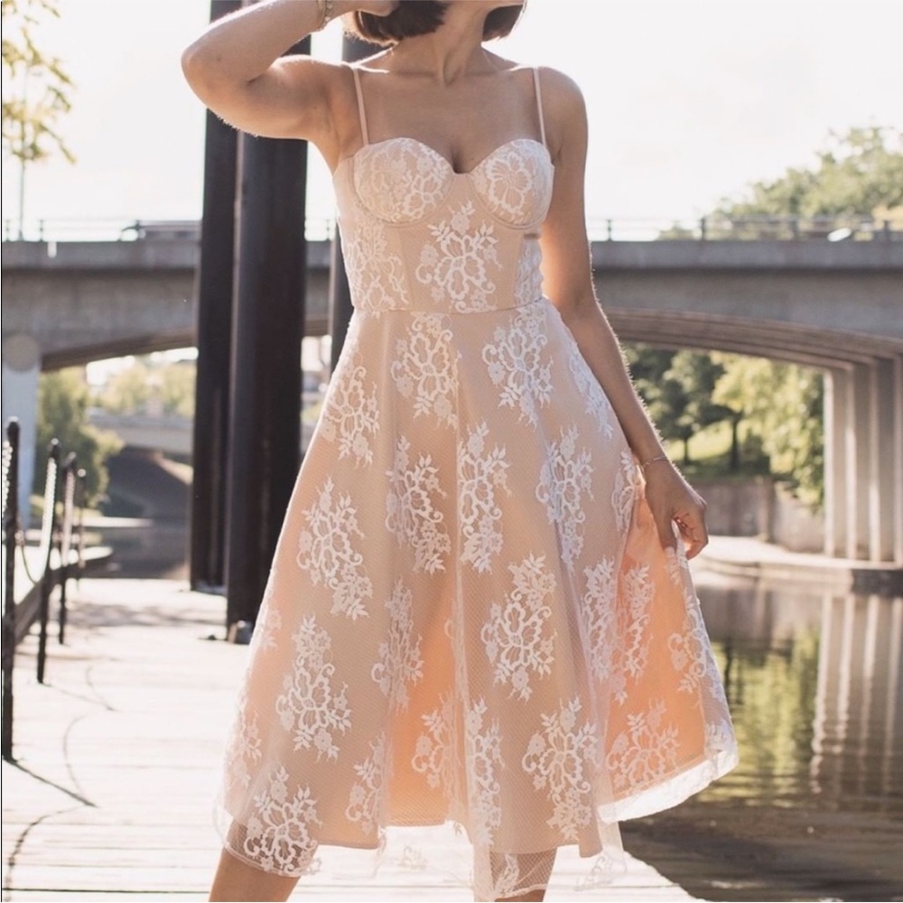 By Egreis Corset Top Lace Fit & Flare Midi Dress Size Large Bridal Sweetheart L